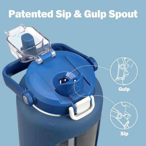 Miniatura 3 de Botella de agua de vidrio de 72 onzas con popote 2 en 1 y tapa de chug, botella de vidrio motivacional grande con marcador de capacidad y funda
