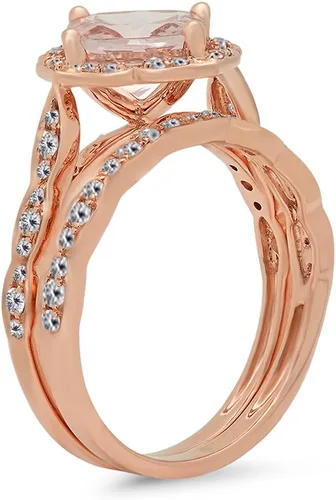 Miniatura 2 de Dazzlingrock Collection Anillo de compromiso de 14 quilates con piedras preciosas acolchadas y diamantes redondos para mujer, oro rosa