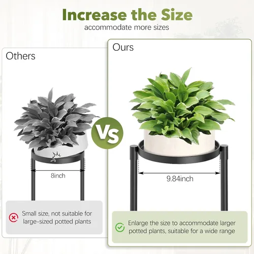Miniatura 4 de Soporte esquinero de 3 niveles para plantas para interiores y exteriores, estante de metal para plantas con bandeja de 10 pulgadas de ancho, soporte