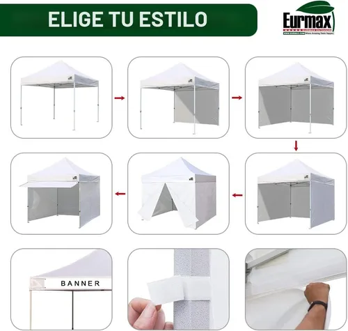 Miniatura 5 de Eurmax USA Toldo Desplegable de 10 x 10 pies, Carpa Comercial para Fiestas al Aire Libre con 4 Paredes Laterales Extraíbles con Cremallera y Bolsa