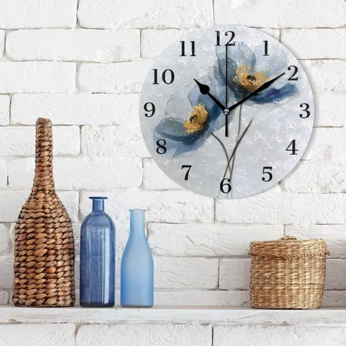 Miniatura 3 de Reloj de pared de amapola de maíz con flores azules, silencioso, sin tictac, funciona con pilas, 9.5 pulgadas para cocina, hogar, sala de estar