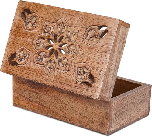 Miniatura 11 de Mela Artisans Serena Caja de madera de mango – Caja de almacenamiento de madera hecha a mano para joyas, accesorios y decoración del hogar – Mango