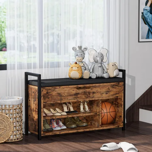 Miniatura 4 de IRONCK Banco de almacenamiento de zapatos, banco de entrada con caja de almacenamiento con tapa abatible, banco de metal y tablero para entrada