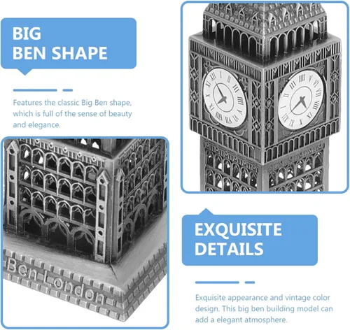 Miniatura 6 de HOMSFOU Big Ben Modelo Arquitectura Escultura Aleación Modelo de Edificio Ornamento para Decoración del Hogar Mesa Pantalla 7.08 Pulgadas Londres