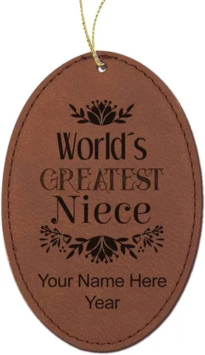 Miniatura 8 de LaserGram Personalized Christmas Ornament, World's Greatest Niece, Faux Leather, Custom Laser Engraved Gift Idea (Oval Shape, Gray)