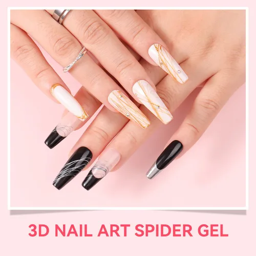 Miniatura 5 de Makartt Gel Araña 3D para Arte de Uñas: Gel Elástico Transparente para Dibujar y Líneas, Usar con Polvo Cromado, Gel UV LED Removible con Remojo