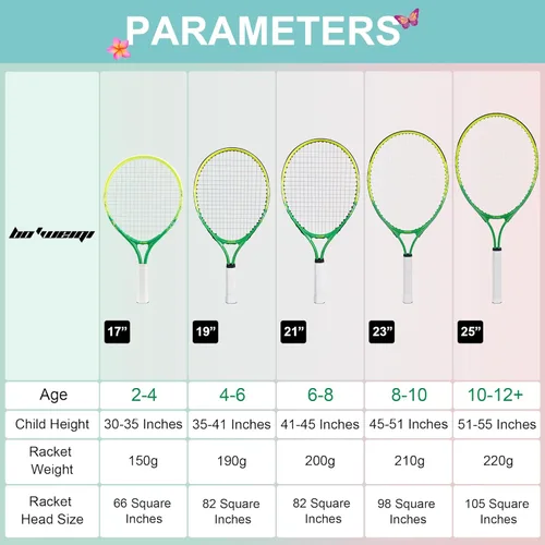 Miniatura 2 de bo'weiqi Raqueta de tenis para niños de 17"-25" para edades de 2-12 años, raqueta de tenis juvenil ligera para niñas y niños, deportes al aire Verde