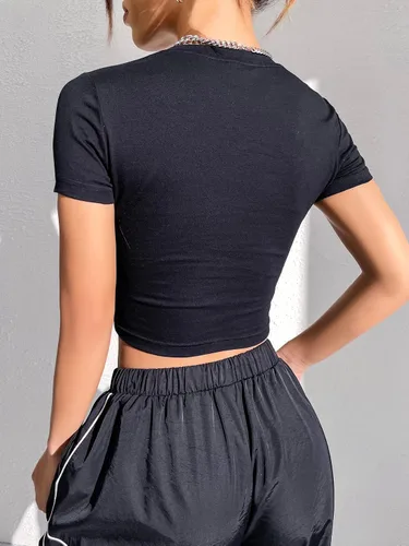 Miniatura 2 de Floerns Camiseta de manga corta con estampado gráfico de letras para mujer