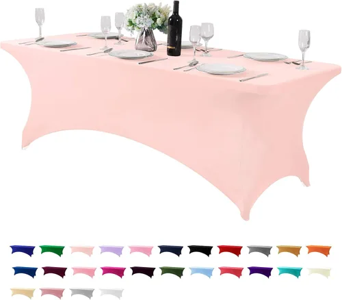 Miniatura 14 de Mantel de elastano para mesas de 4, 6 u 8 pies, mantel elástico universal ajustable para fiestas, banquetes, bodas y eventos - Verde manzana