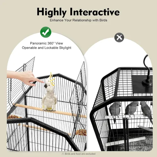 Miniatura 3 de Jaula grande para pájaros con tragaluz abierto, soporte rodante y 5 puertas, jaulas móviles para loros, jaula de vuelo para pájaros de mascotas