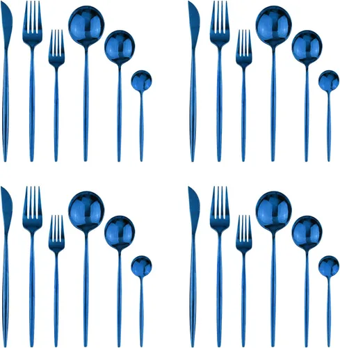 Miniatura 22 de Juego de cubiertos de 24 piezas de acero inoxidable 18/0, incluye cuchillos, tenedor, cuchara y cucharilla, servicio para 4 personas Púrpura