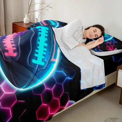 Miniatura 7 de Erosebridal Graffiti - Juego de sábanas de rugby con casco de rugby colorido, sábanas deportivas para niños y niñas, juego de fútbol, sábana bajera