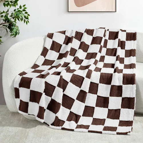 Miniatura 26 de Exclusivo Mezcla - Manta de franela super suave y cálida con diseño de vellón esponjoso, para sofá, cama, con lindo patrón a cuadros, negro, 50" x