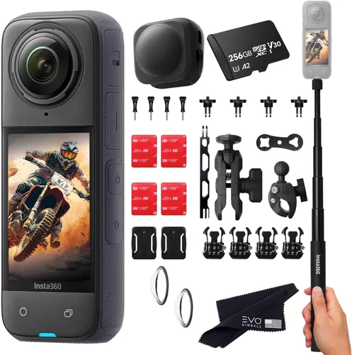 Insta360 X4 Paquete para Motocicleta - Cámara de acción impermeable 360 de 8K con sensores de 1/2 pulgada de 48 MP, video HDR 360 de 8K | Incluye