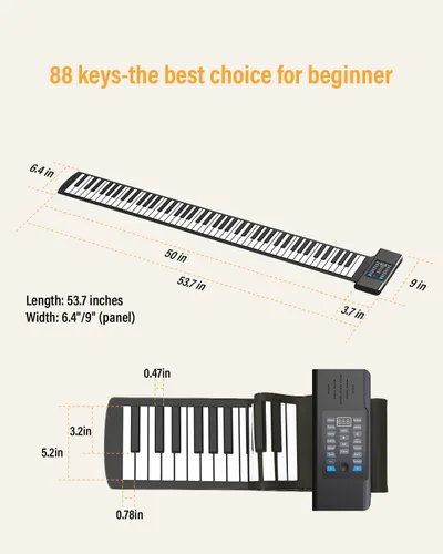 Miniatura 6 de KONIX Piano enrollable de 88 teclas, teclado portátil recargable mejorado, 128 ritmos, 128 tonos, teclado desplegable con pantalla LED, función