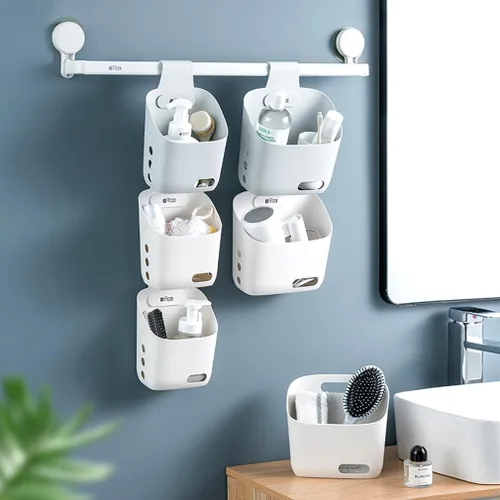 Miniatura 4 de LeleCAT Cesta colgante de plástico para cocina, cesta con gancho desmontable, cuélgala detrás de una puerta o en una barandilla, sobre la puerta