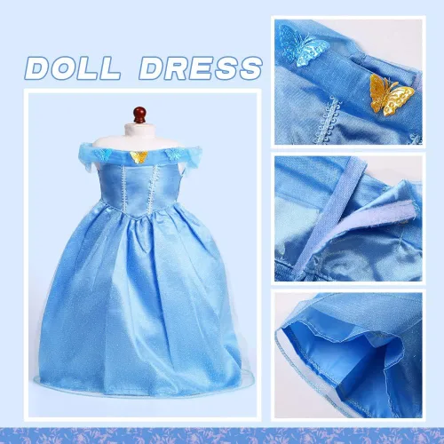 Miniatura 5 de Mikyra Disfraz de princesa Cenicienta a juego para niñas y muñecas, vestido de princesa Cenicienta para niña con vestido de muñeca de 18 pulgadas a