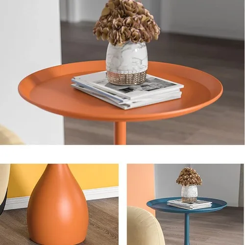 Miniatura 4 de Mesa auxiliar de café, mesa redonda de metal de estilo moderno de mediados de siglo con base de pedestal para sala de estar, juego de 1 color blanco