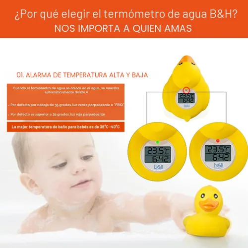 Miniatura 3 de b&h Termómetro para bebé, juguete flotante para baño de bebé, termómetro de agua con temperatura de seguridad (pato clásico)