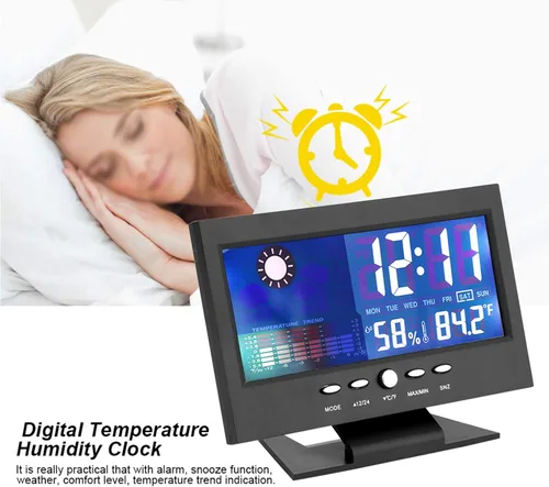 Miniatura 4 de Reloj digital, pantalla digital de temperatura y humedad con alarma, 12/24 horas conmutable para actividades y regalos