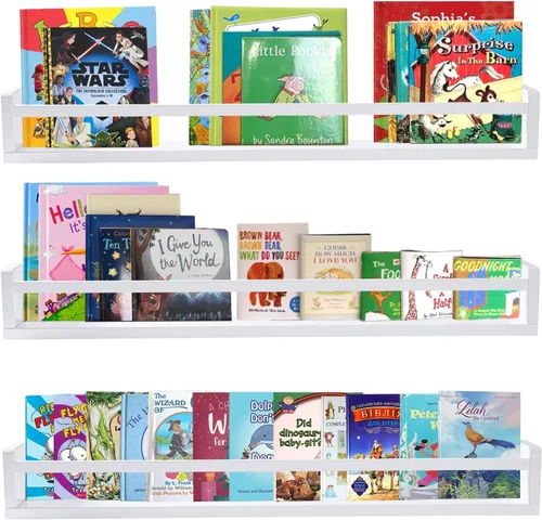 Miniatura 18 de AZSKY Estantes clásicos para libros de guardería, estantes flotantes de madera negra, estantería de pared para decoración de baño, cocina, especias