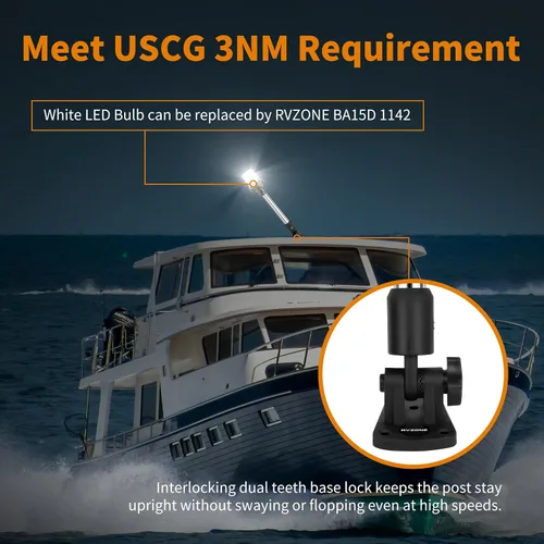 Miniatura 3 de RVZONE Luces de popa para barcos, 12 pulgadas 180° plegable luz de anclaje IP67 luces de navegación 360° luces LED blancas para barco para pontón