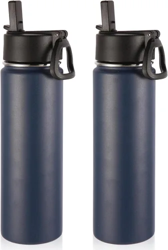 Miniatura 46 de Volhoply Botellas de agua aisladas con popote a granel, paquete de 4, botella deportiva de acero inoxidable de 22 onzas con tapa, vasos de agua