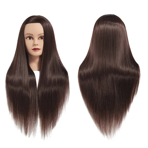 Cabeza de entrenamiento 26"-28" Cabeza de maniquí, Peluquería, Cosmetología, Cabeza de muñeca, Pelo de fibra sintética, Peluquería, Modelo de Marrón