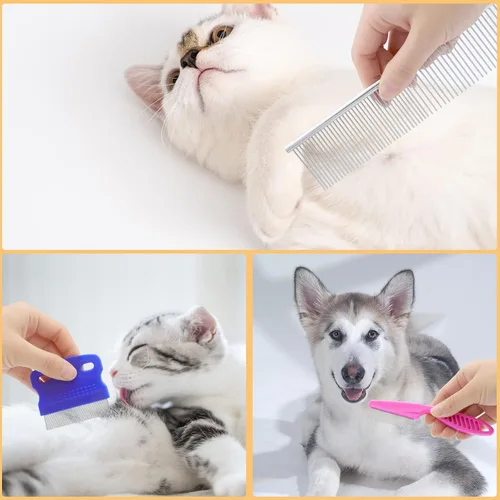 Miniatura 6 de Paquete de 10 peines para pulgas para perros, peines de acero inoxidable para perros y gatos con dientes redondeados para eliminar pulgas, piojos