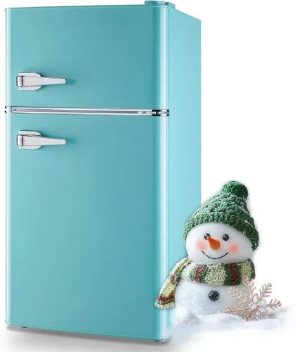Miniatura 13 de Mini refrigerador con congelador, frigorífico pequeño, doble puerta, soporte para bebidas laterales, estantes de vidrio ajustables, cajón de Blanco