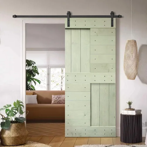 Miniatura 32 de TMS Serie N - Puerta corrediza interior de madera de pino anudada con kit de herrajes deslizantes (32 x 84 pulgadas, blanco)