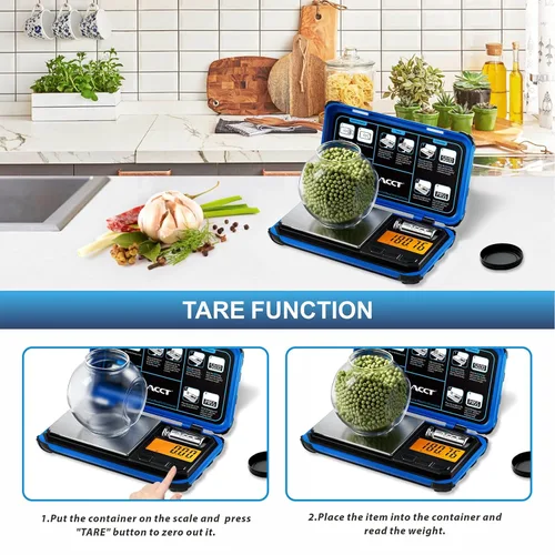 Miniatura 5 de Báscula de bolsillo de precisión, 7.05 oz x 0.00 oz, báscula digital de alimentos con pantalla LCD, conversión de un solo clic, 6 unidades, mini Azul