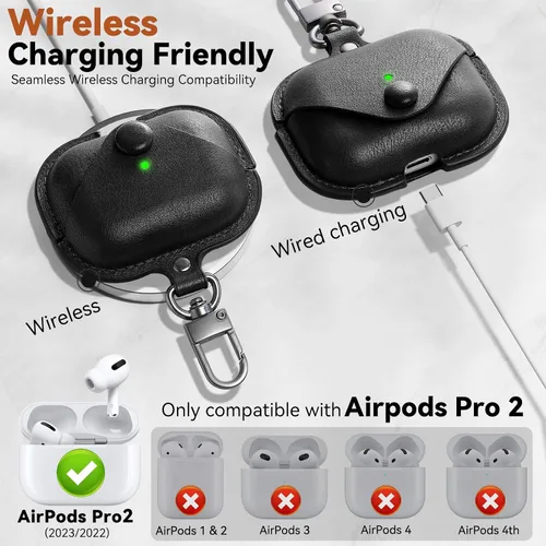 Miniatura 5 de Funda de piel para Airpods Pro 2, funda para AirPods Pro con llavero y kit de limpiador para Apple Airpods Pro de 2ª/1ª generación (2023/2022/2019)