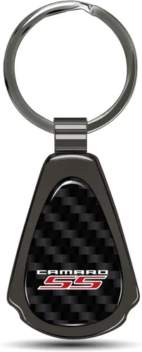 iPick Image Llavero de lágrima de metal de fibra de carbono negro real para Chevrolet Camaro SS, con licencia oficial