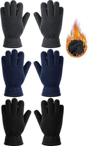 3 pares de guantes de invierno de forro polar para niños, guantes cálidos de dedos completos para niños, niñas, niños, suministros de actividades al