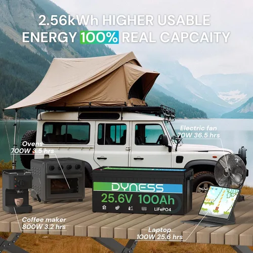 Miniatura 6 de Dyness Batería LiFePO4 de 24 V 100 Ah, batería de litio de 25.6 V con potencia de 2560 Wh, BMS integrado de 100 A con protección a baja temperatura