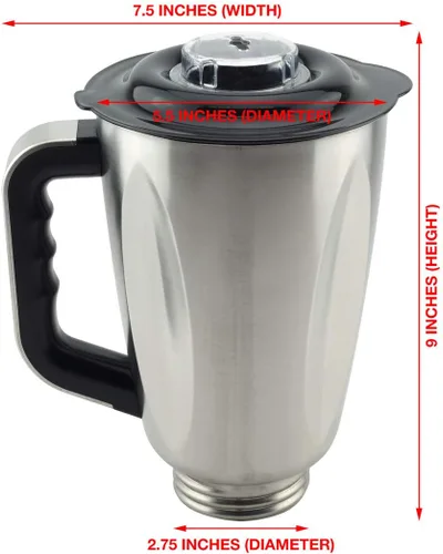 Miniatura 5 de Tarro de acero inoxidable de 6 tazas con mango y tapa para licuadoras Oster Osterizer pieza de repuesto 304