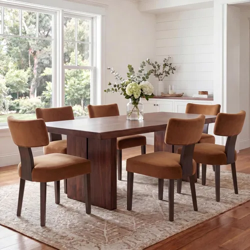 Miniatura 27 de VESCASA Juego de 2 sillas de comedor modernas de mediados de siglo, sillas de comedor tapizadas de lino con respaldo curvado ergonómico, patas