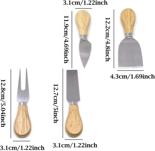 Miniatura 2 de Honbay Juego de 4 cuchillos de queso de acero inoxidable de viaje, cortadores de queso, cuchillos de queso con mango de madera para mantequilla