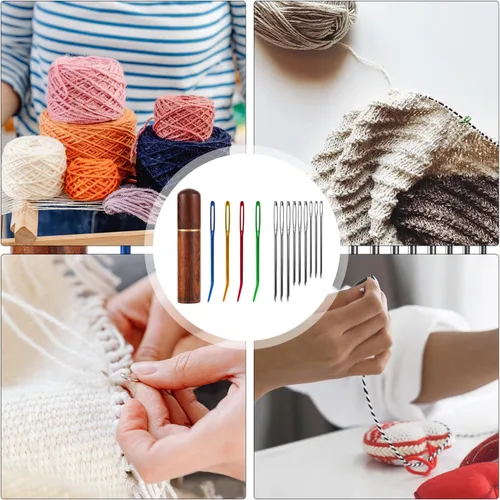 Miniatura 6 de Kit de 13 agujas de coser de ojo grande, agujas romas de ojo grande de acero inoxidable y agujas de tapiz dobladas, agujas de tejer a mano afiladas