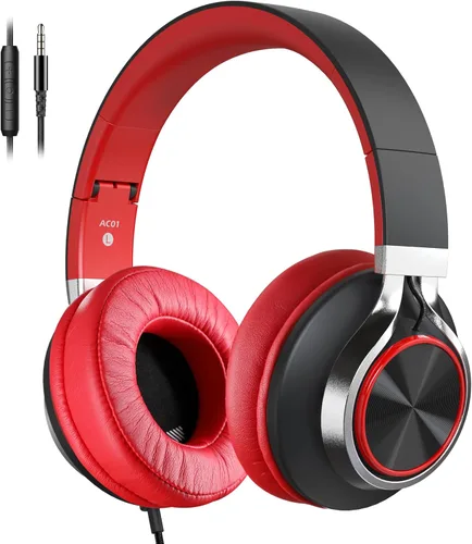 Miniatura 8 de AC01 auriculares de diadema con cable, auriculares pasivos con aislamiento de ruido, auriculares estéreo con cable con micrófono y control de Negro