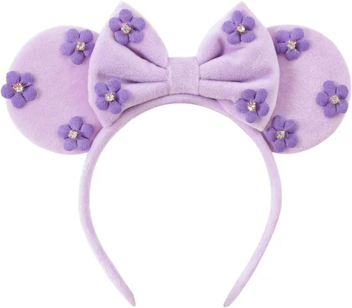 Miniatura 9 de KARETT Diadema con Orejas de Ratón de Lentejuelas con Lazo de Brillantina, Decoración de Fiesta de Princesa para Niñas y Mujeres Rosa Azul