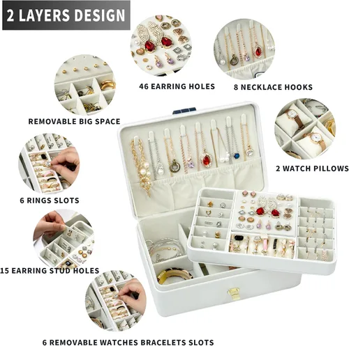 Miniatura 3 de Regalos de graduación para niñas, joyero grande de 2 capas con espejo, tarjeta de regalo hecha a mano y papel de regalo, soporte de joyería de piel