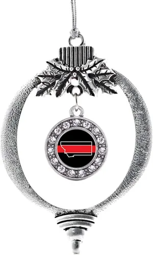 Miniatura 191 de Inspired Silver - Bonita bandera estadounidense - Adorno de Navidad plateado - Adorno de árbol de Navidad con dije circular con circonita cúbica