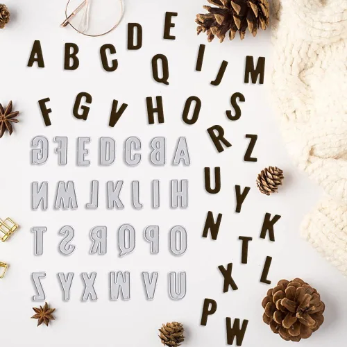 Miniatura 4 de 26 letras del alfabeto troqueladas para hacer tarjetas, letras mayúsculas, palabras, troqueles de corte, plantillas, plantillas en relieve