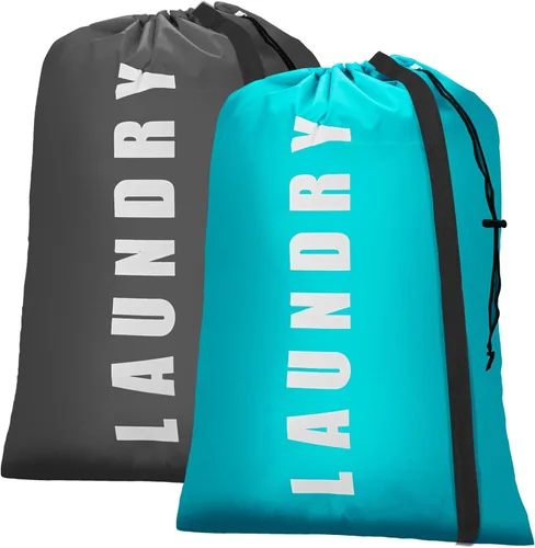 Miniatura 9 de Isink Bolsa de lavandería, paquete de 2 bolsas de lavandería de viaje para ropa sucia, bolsas de lavandería grandes para acampar y viajar, bolsa