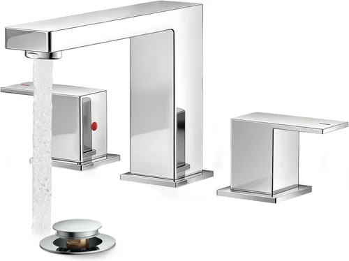 Miniatura 23 de FORIOUS Grifo de baño negro y dorado de 8 pulgadas de extensión amplia cuadrado, 2 manijas, grifos negros mate de 6 pulgadas para lavabo de baño, 3