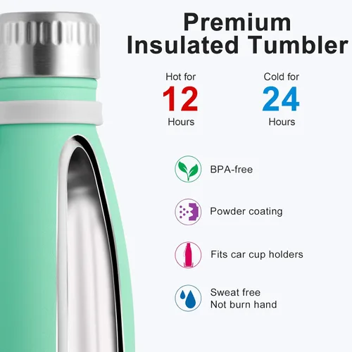 Miniatura 3 de koodee Botella de agua aislada (paquete de 2) botella de agua de doble pared de acero inoxidable 18/8, botella térmica de viaje con forma de cola