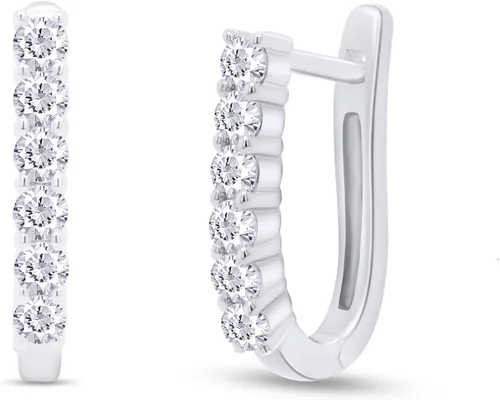 SAVEARTH DIAMONDS Aretes de aro de diamante de moissanita de corte redondo de 34 quilates en oro de 14 quilates sobre plata de ley para mujer (color