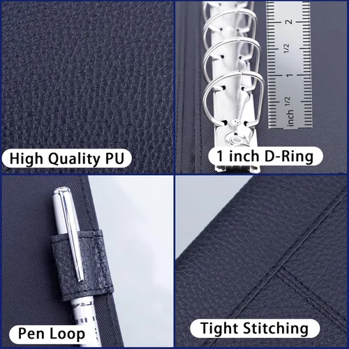 Miniatura 5 de Antner Carpeta de cheques de negocios de 7 anillos para cheques comerciales, capacidad de 600 cheques, cubierta de piel sintética con bolsa con Negro